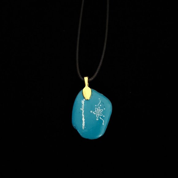 Hand Painted Dot Art Pendant, Turquoise and Gold - Picture 6 of 12